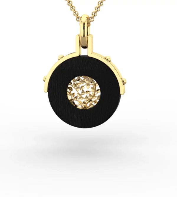 Pendant "Auréole Végétale" in ebony and 18K gold