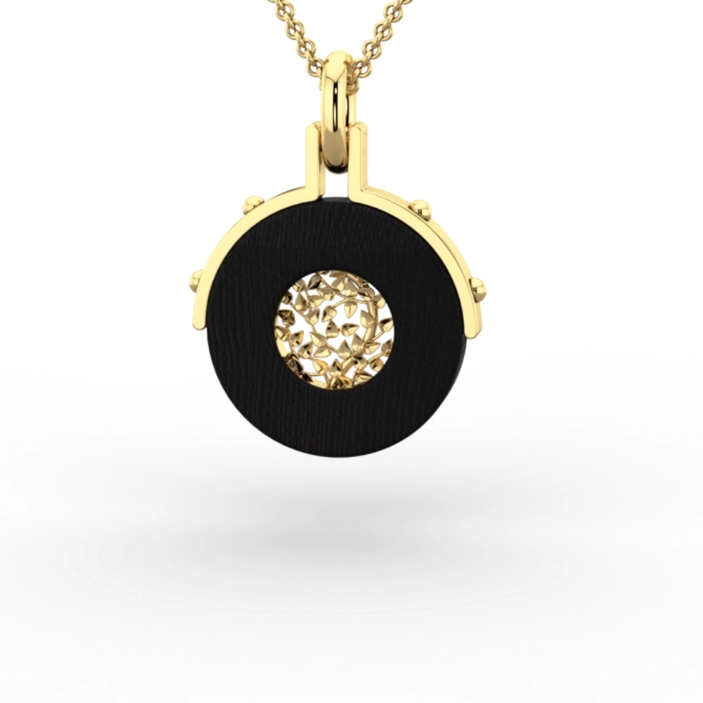 Pendant "Auréole Végétale" in ebony and 18K gold